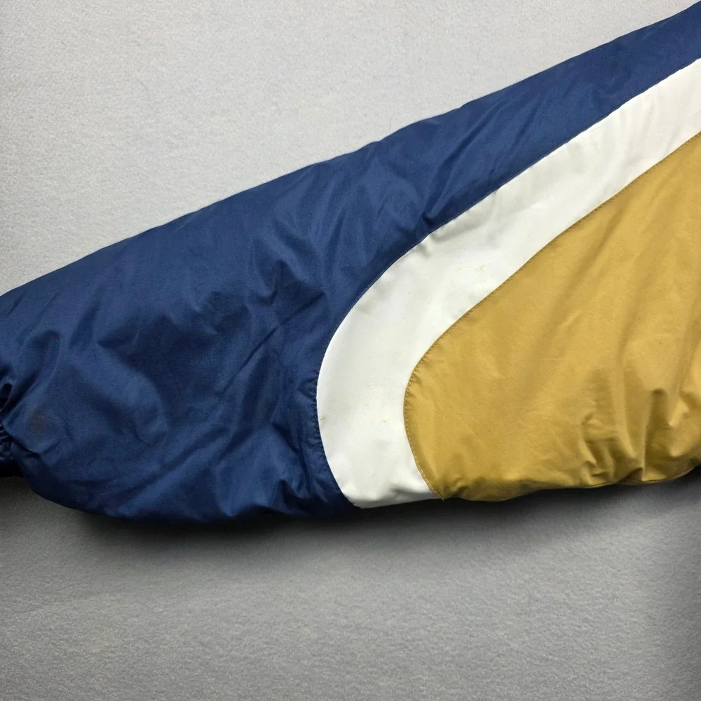 Vintage Logo 7 Notre Dame Fighting Irish Puffer Jacket Mens XL Navy‎ Gold Hooded